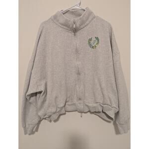 Victoria's Secret PINK Gray Full Zip Sweatshirt–Embroidered Floral Logo–Size XXL